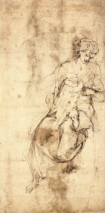 Virgin and Child Michelangelo Study Drawing